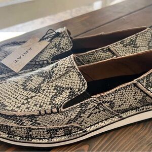Ariat Men's Black and White Snake Print Slip-Ons